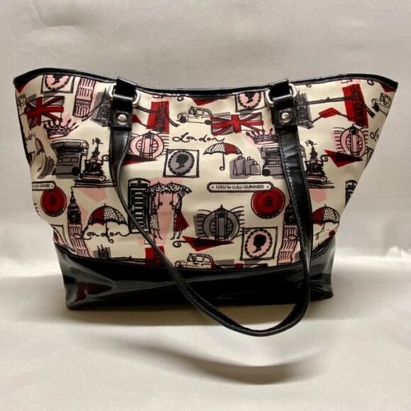LULU by Lulu Guinness London Hand Bag Purse White Red Black Print Tote & Pouch - Picture 13 of 14